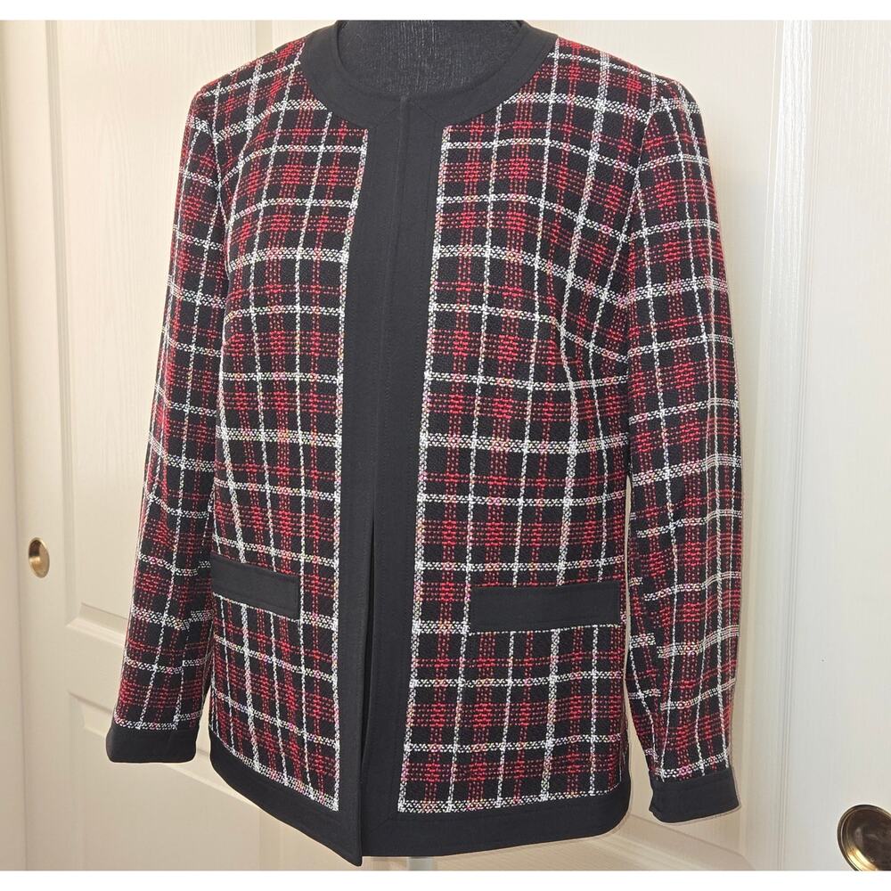 Evan Picone Black Label Women's Red Plaid Suit Jacket Pockets Lined Size 10